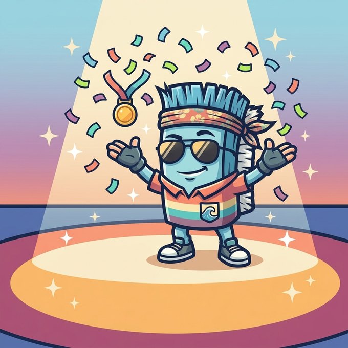 Squeaky mascot celebrating on a tournament mat